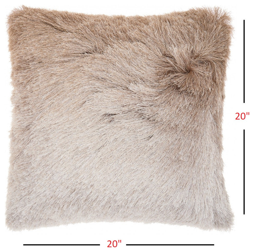 Plush Beige Silver Accent Throw Pillow