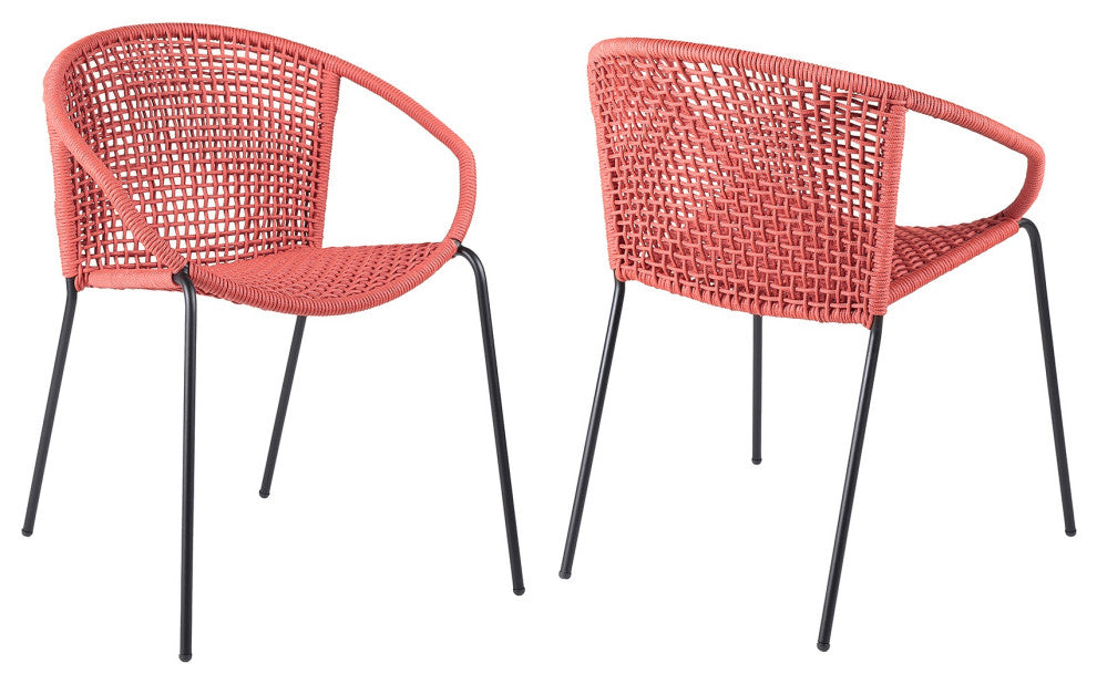 Snack Indoor Outdoor Stackable Steel Dining Chair With Brick Red Rope, Set of 2