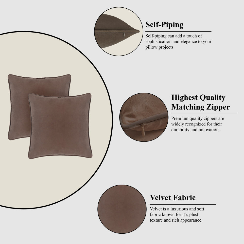 A1HC Soft Velvet Throw Pillow Covers Only, Set of 2, Dark Brown, 18"x18"