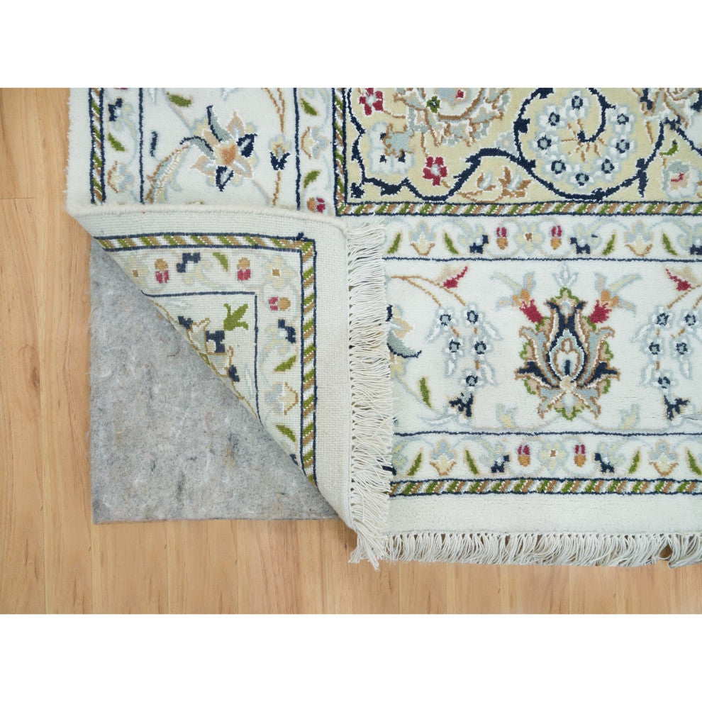 Powder White, Hand Knotted, Nain Design, 250 KPSI Natural Wool Rug, 6'1"x9'1"