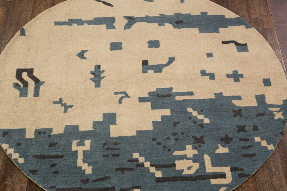 Nature & Floral Hand-Tufted 8' Round Oushak Oriental Area Rug, Beige, 8'0"x8'0"