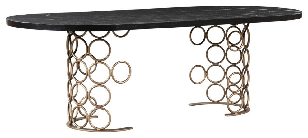 Large Oval Dining Table, Wood Top, Brass Gold