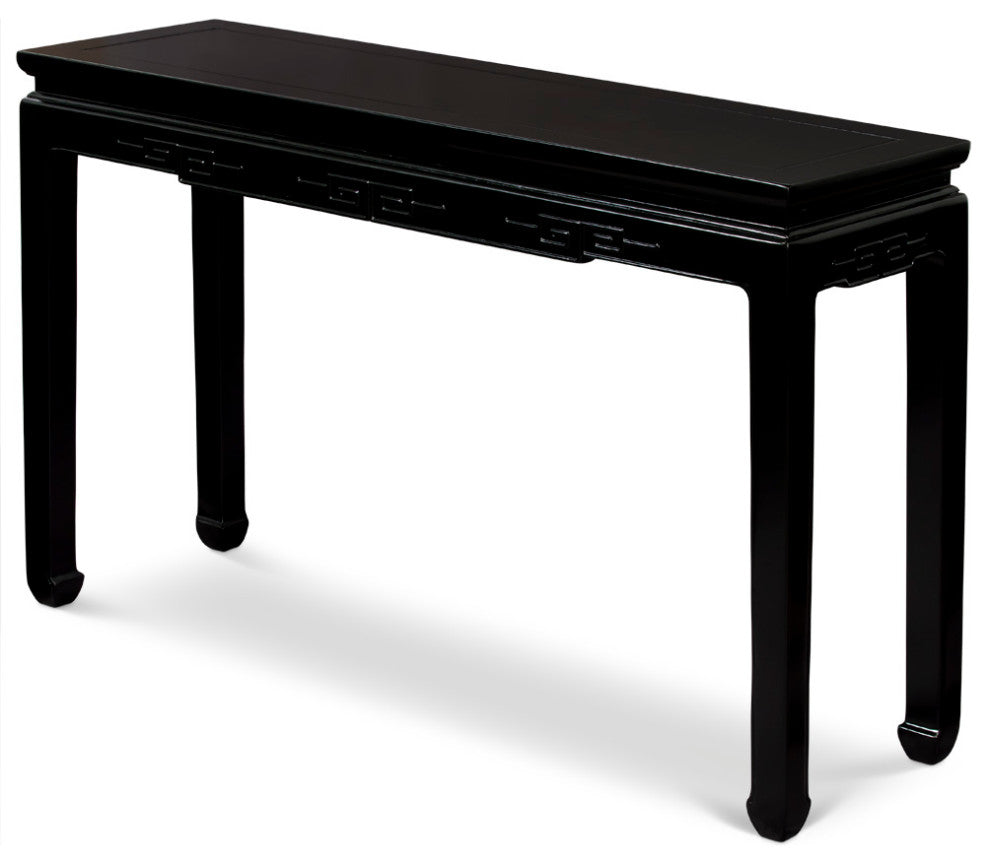 48in Matte Black Elmwood Chinese Key Motif Asian Console Table