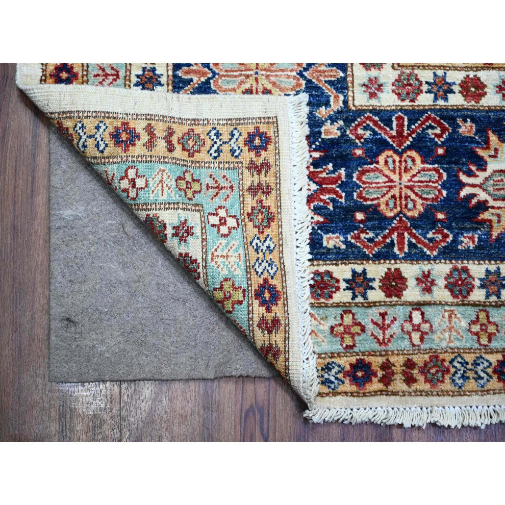 Smoky White Wool Hand Knotted Afghan Super Kazak Oriental Rug, 9'2"x11'10"