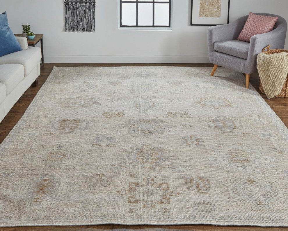 Weave & Wander Tierney Eco Friendly PET Oushak Rug, Ivory/Tan/Opal Gray, 5' X 8'