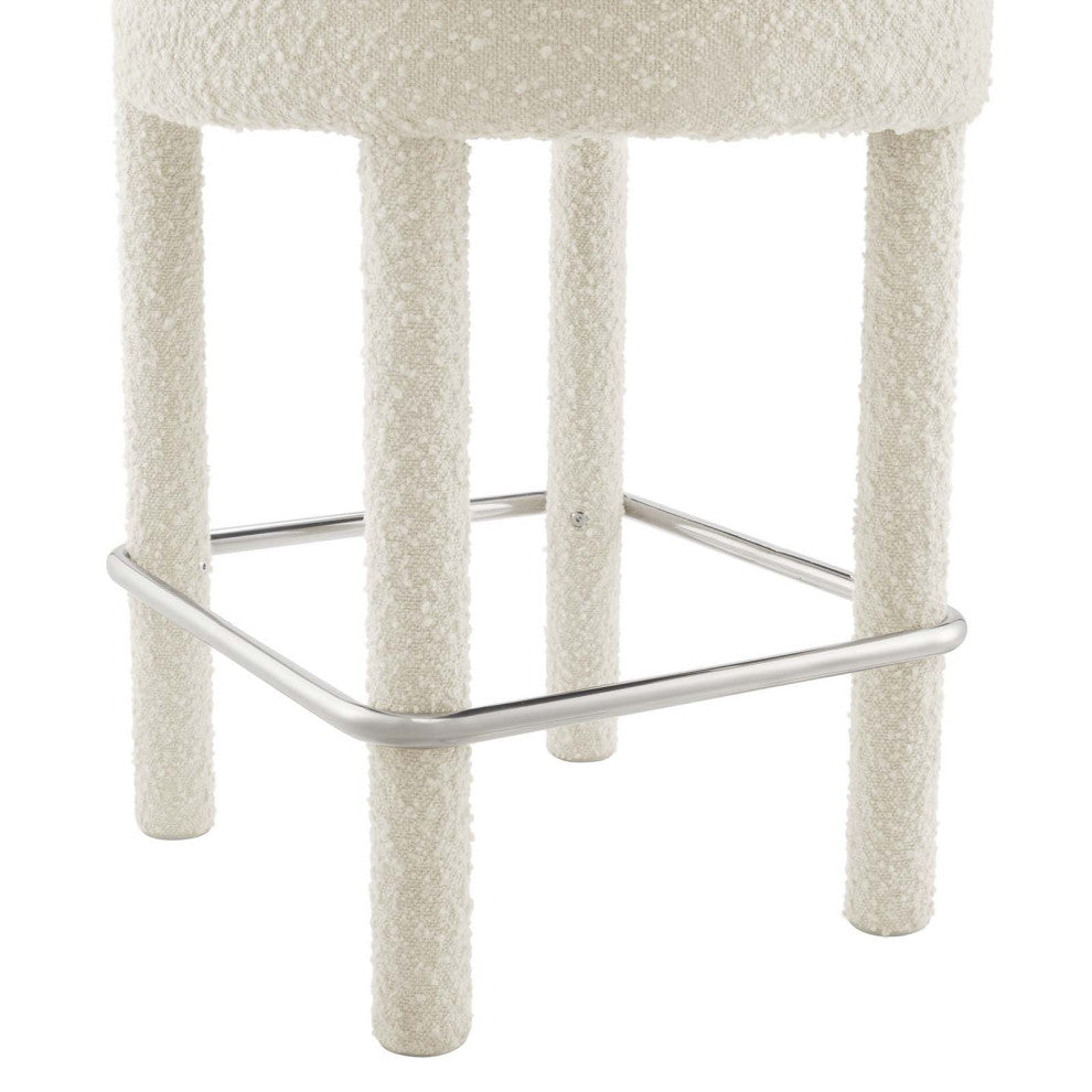 Toulouse Boucle Fabric Counter Stool - Set of 2 - Ivory Silver