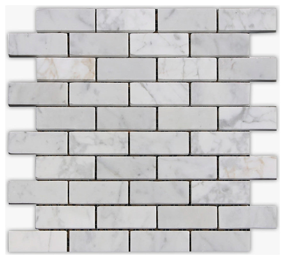 White Carrara Honed 1x3 Brick Marble Mosaic