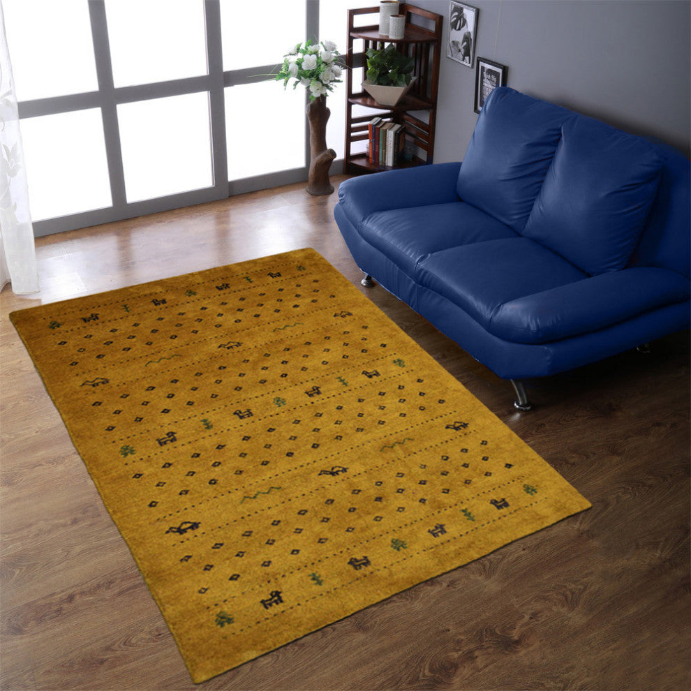 HAND KNOTTED LOOM SILK ECO-FRIENDLY AREA RUGS -5'x8',Rectangle,Gold,Contemporary