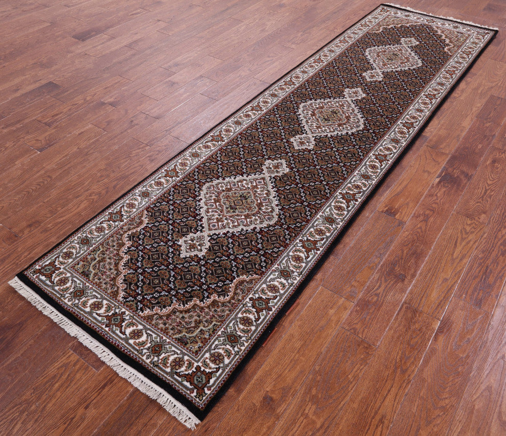 Runner Handmade Persian Tabriz Wool & Silk Rug 2' 9" X 10' 1" - Q13035