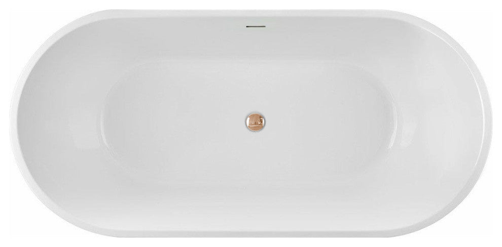Mia Acrylic Double Ended Freestanding Tub, White / Rose Gold Drain, 53 Inch