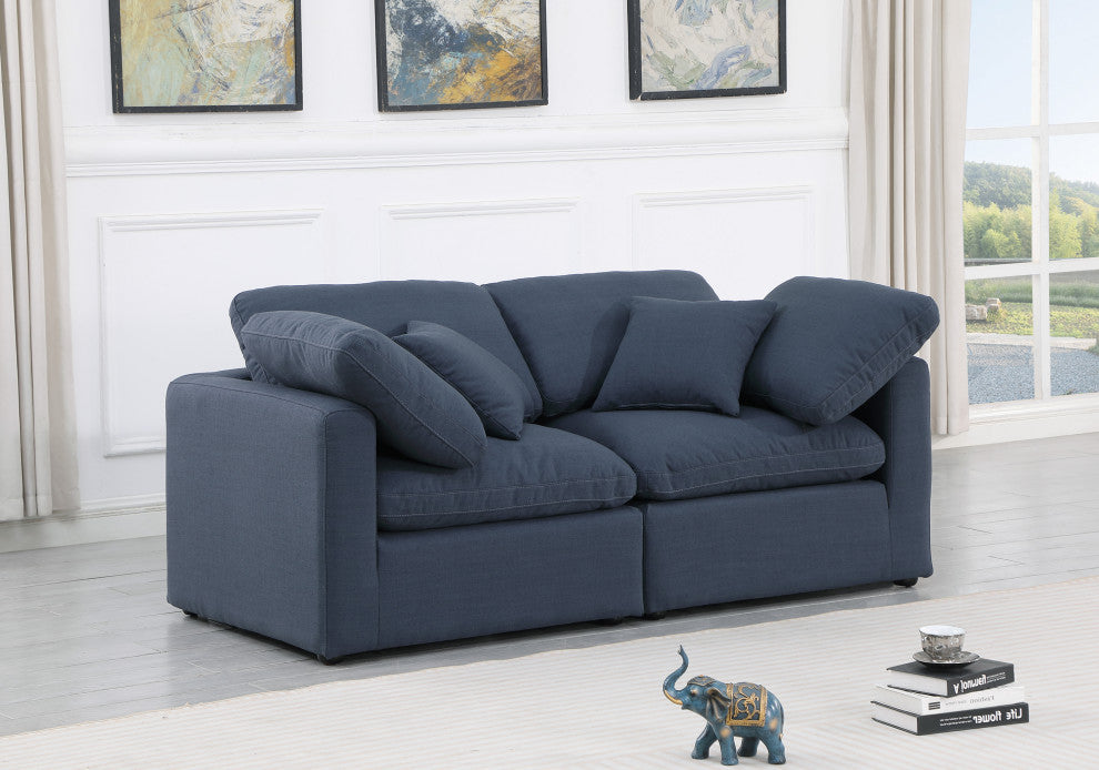 Indulge Upholstered Modular Sofa, Navy, 2-Piece: 2 Corner Chair, Down Stuffed Linen Textured Fabric