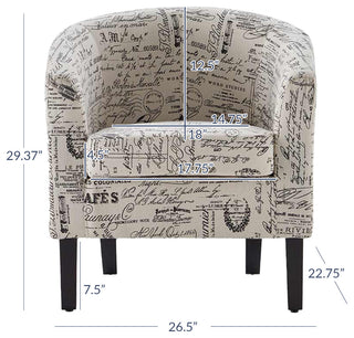 Modern Club Chair Barrel Design, Black/Beige