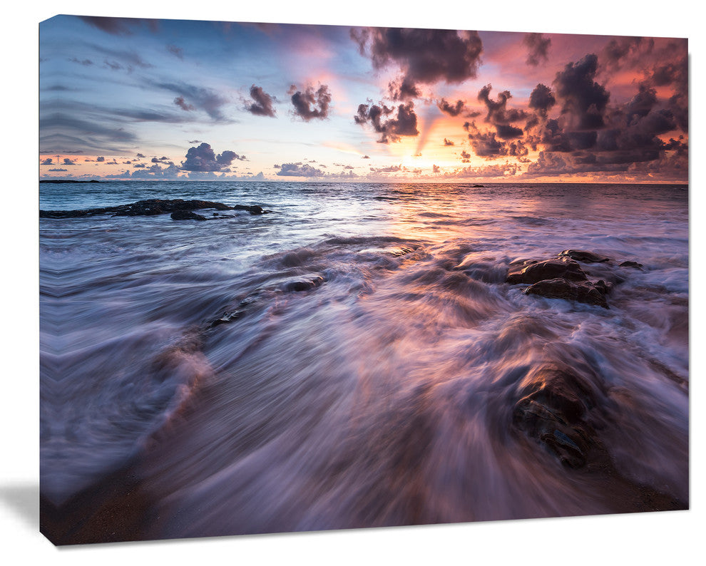 Waves Hitting Rocky Beach, Beach Photo Canvas Print, 20"x12"