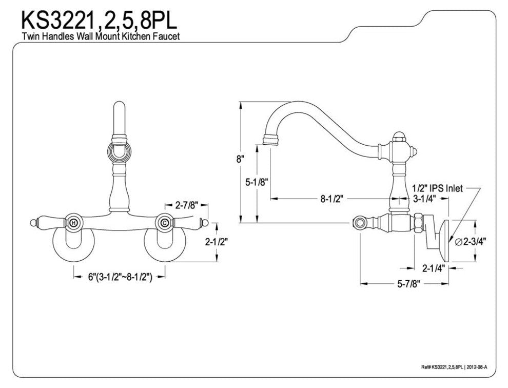 Oil Rubbed Bronze Vintage Double Handle Wall Mount Kitchen Faucet KS3225PL