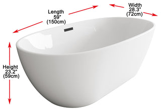 Aaron 59" Soaking Bathtub, Glossy White With Matte Black Trim