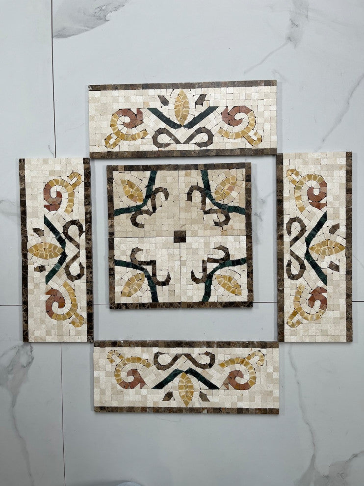 Bougainvillea Gold 4.7x4.7 Marble Mosaic Border Corner Tile Polished, 1 piece