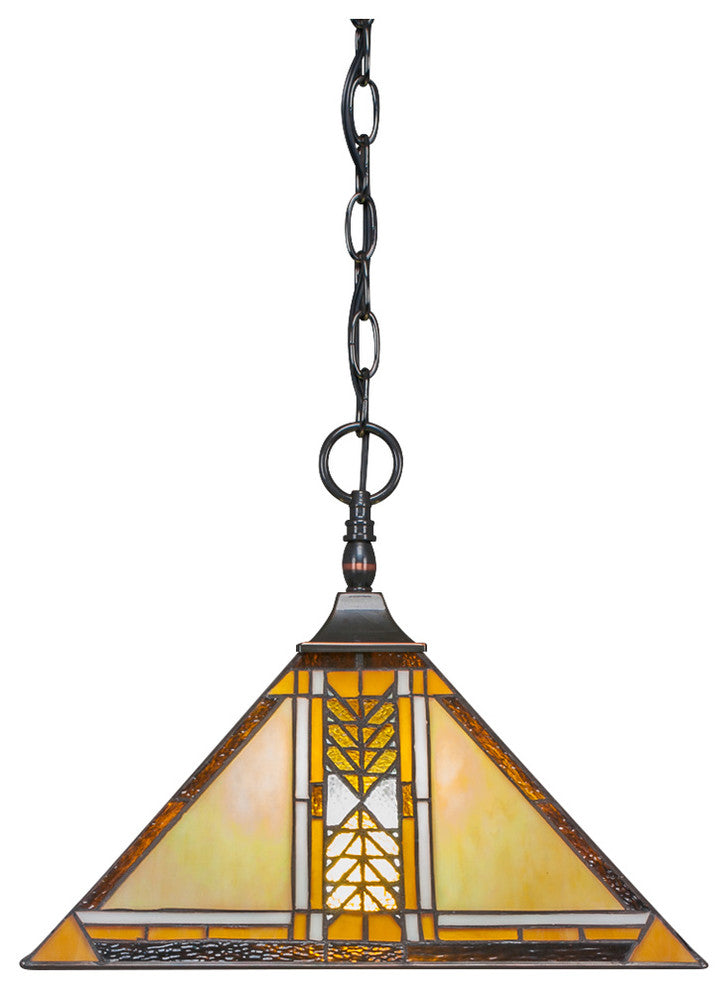 Chain Hung Pendant In Black Copper, 14" Santa Cruz Tiffany Glass