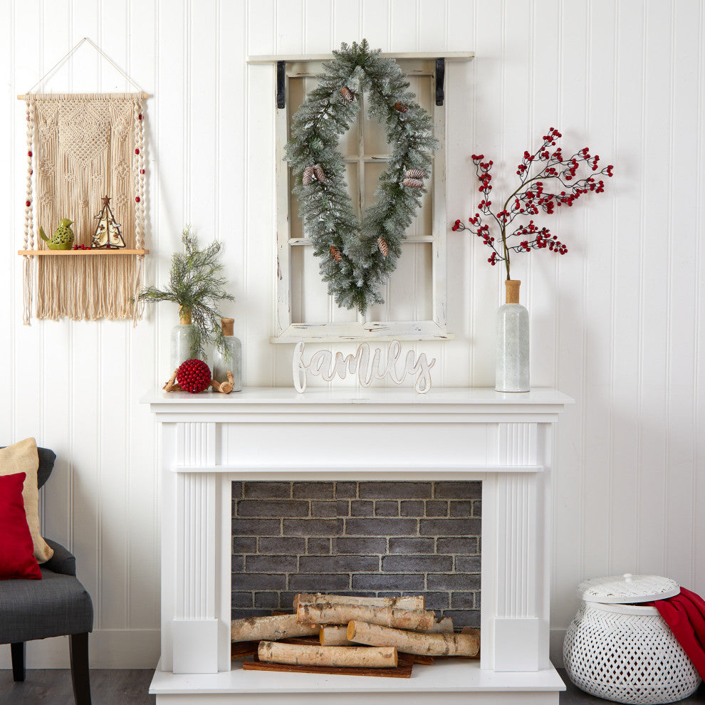 3' Holiday Xmas Geometric Diamond Frosted Wreath W/Pinecones & White LED Lights