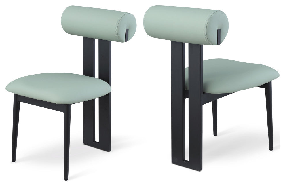 Dario Upholstered Dining Chair, Set of 2, Mint, Vegan Leather, Matte Black