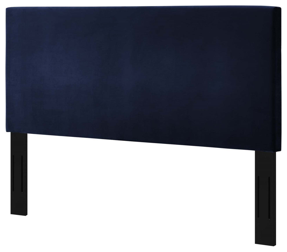 Contemporary Modern Bedroom Twin Size Headbaord, Velvet Fabric, Navy Blue