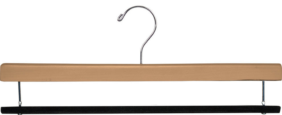 Extra Long Wooden Pants Hanger With Flocked Non-Slip Velvet Bar, Natural, Box of 50
