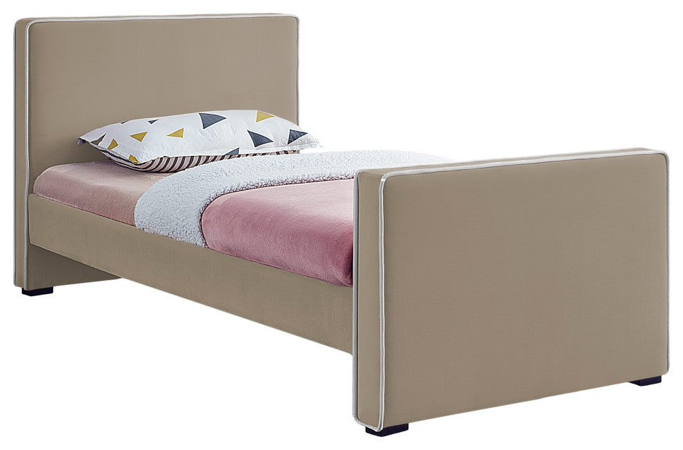 Dillard Velvet Upholstered Bed, Beige, Twin