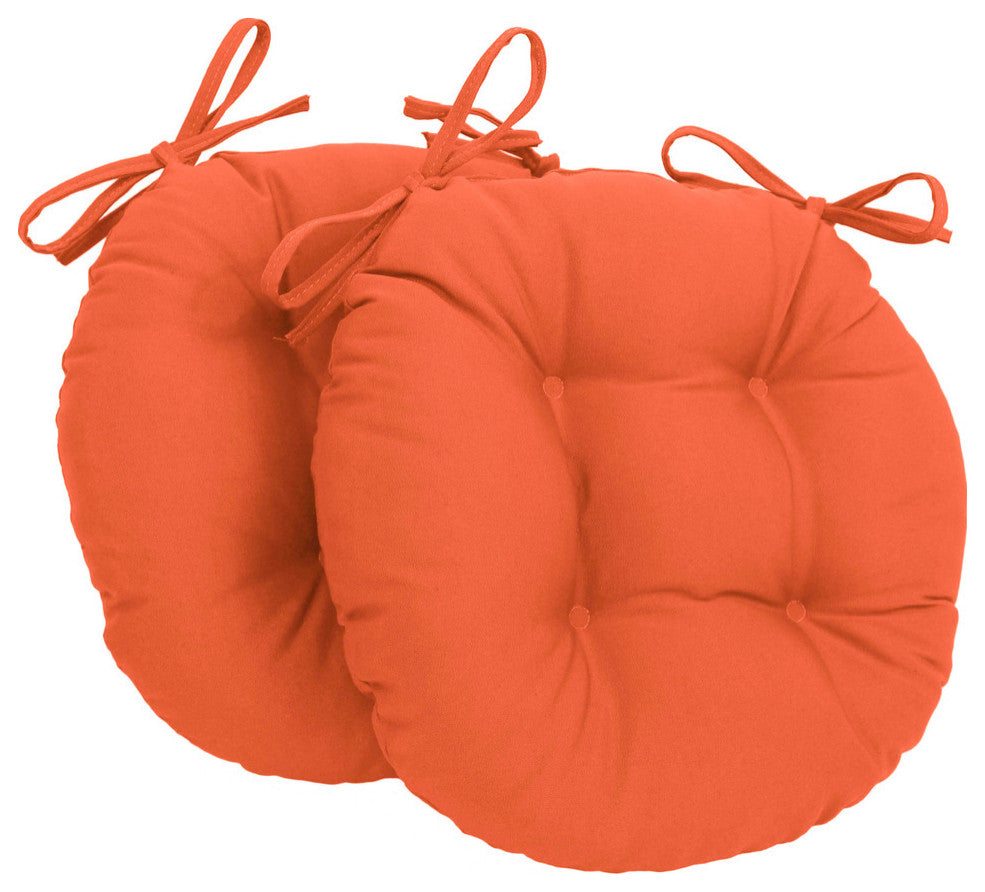 16" Solid Twill Round Tufted Chair Cushions, Set of 2, Tangerine Dream
