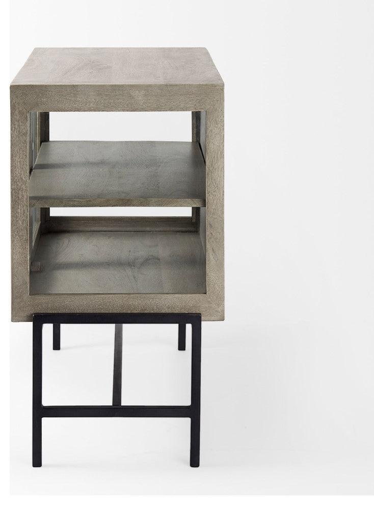 Arelius Light Brown Solid Wood with Black Metal Base Accent Cabinet