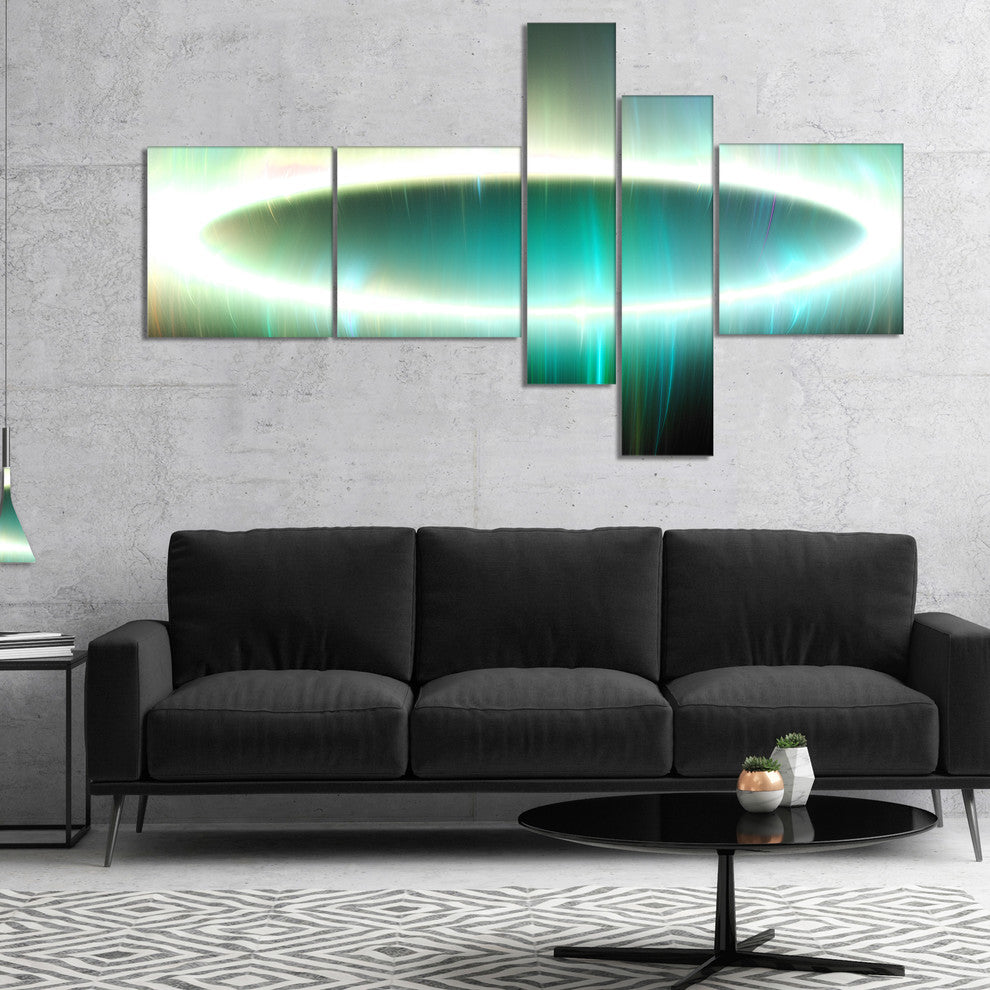 Large Green Oval Fractal Light, Abstract Canvas Art Print, 60"x32", 5 panels