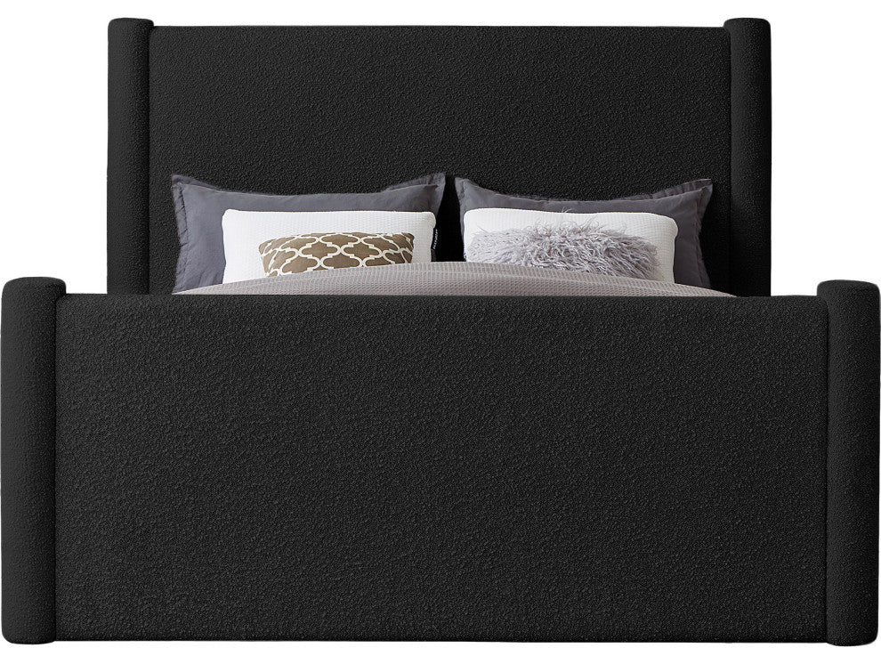 Elias Upholstered Bed, Black, Queen, Boucle Fabric