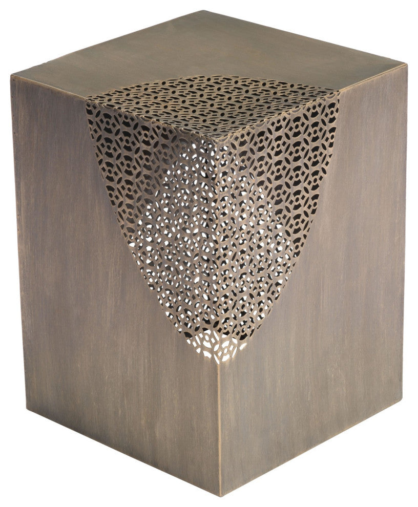 Sofa Side Table, Square, Steel Metal, Antique Gold, Lounge Lobby Hospitality