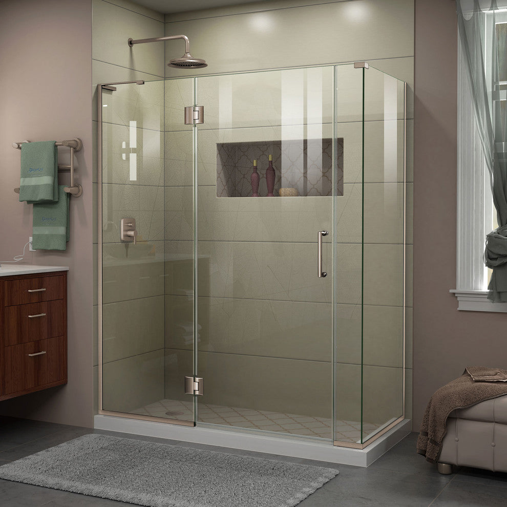 Unidoor-X Shower Enclosure, Right Wall Bracket, Brushed Nickel, 60"x30.38"