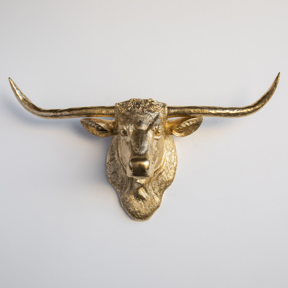 Faux Metallic Texas Longhorn Head Wall Decor, Gold
