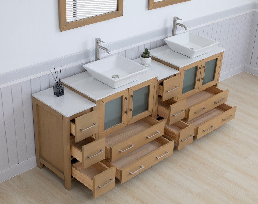 Vanity Art Vanity Set With Vessel Sink, Natural Oak, 84", Standard Mirror