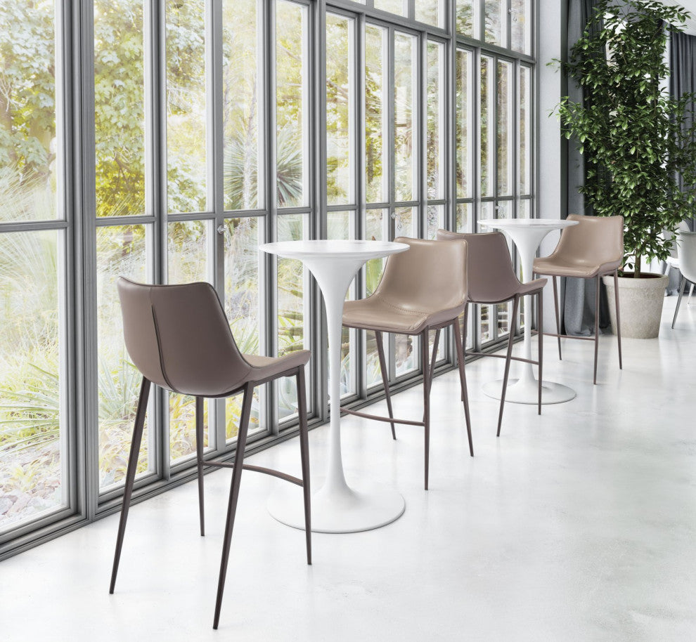 Bar Stool Chair, Set of 2, Faux Vinyl Leather, Steel, Gray, Walnut