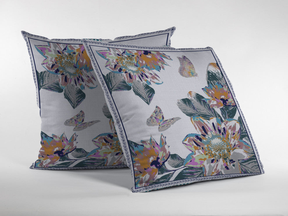 16 Pink White Butterfly Indoor Outdoor Throw Pillow