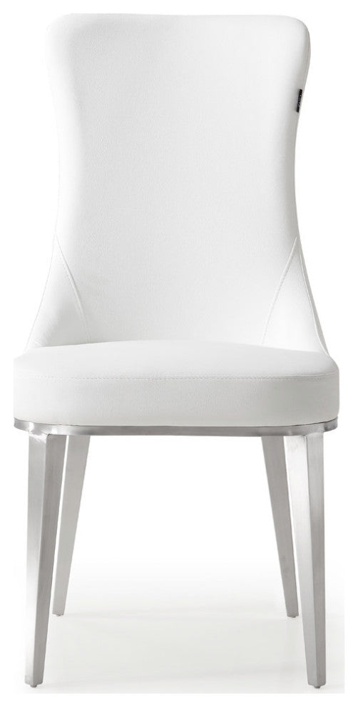 Modern Norma Dining Chair - White with Brushed Stainless Steel Base