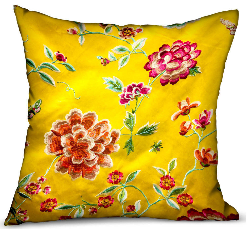 Plutus Heavenly Peonies Yellow Floral Luxury Throw Pillow, Double Sided  18"x1"