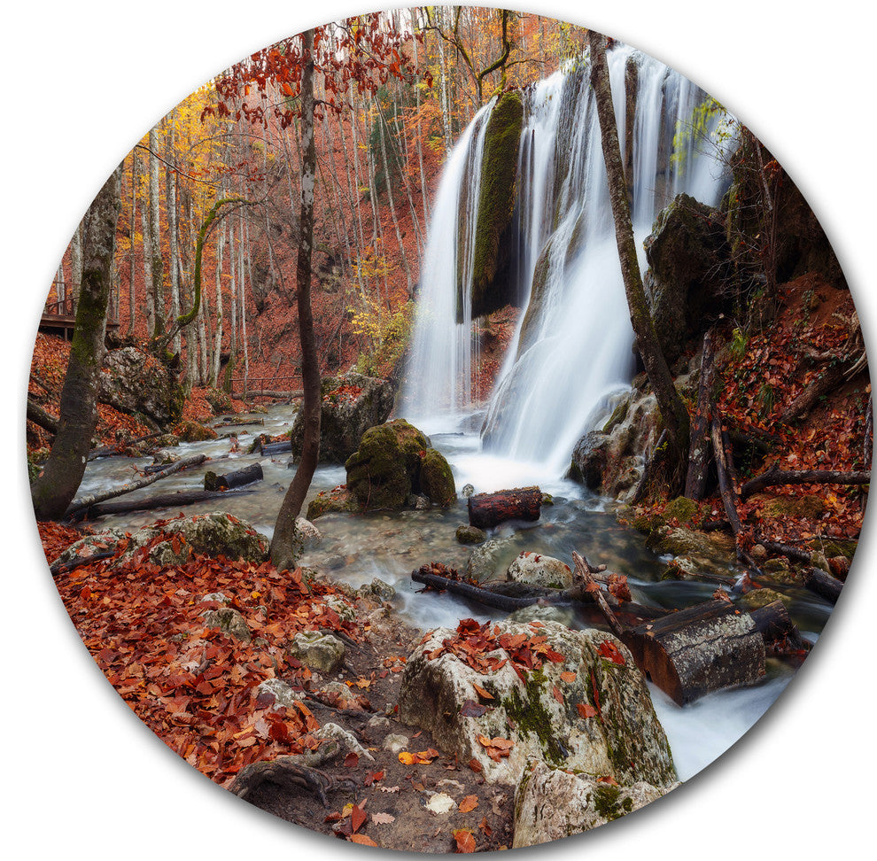 Crimea Waterfall In The Fall, Landscape Photo Round Wall Art, 11"