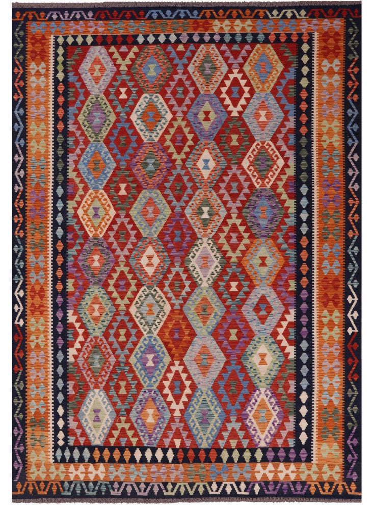 Wool On Wool Flat Weave Kilim Reversible Rug 6' 10" X 9' 9" Q9474