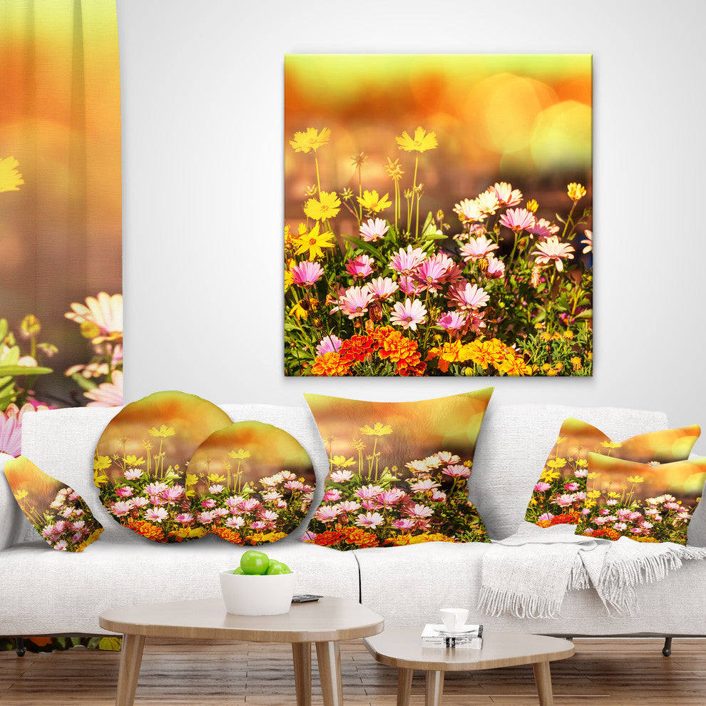 Beautiful Multi Color Flowers Floral Throw Pillow, 18"x18"