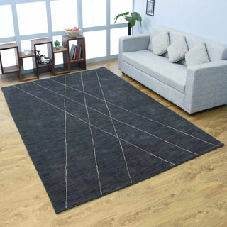 HAND KNOTTED LOOM WOOL ECO-FRIENDLY AREA RUGS - Rectangle, Charcoal, Geometric