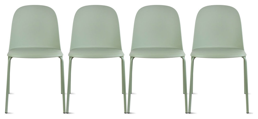 Set of 4 Stackable Modern Dining Stacking Chairs Plastic Metal Chrome Legs, Green