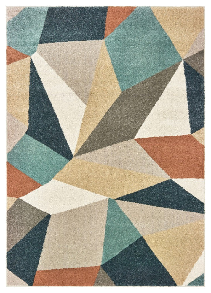 2' X 3' Blue Green Beige Retro Wedge Indoor Area Rug