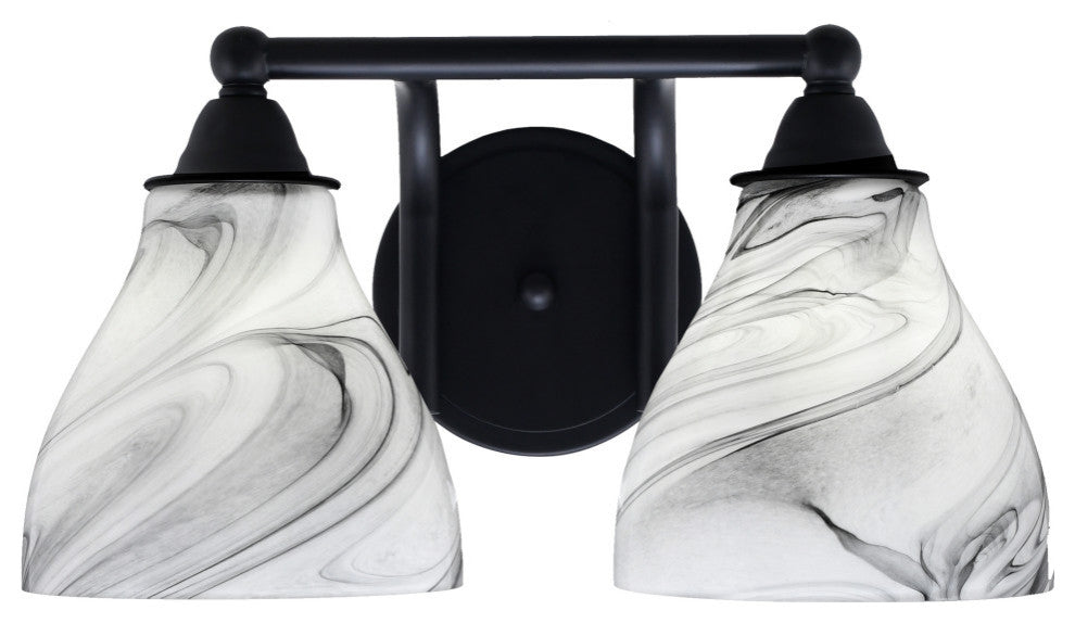 Paramount 2-Light Bath Bar, Matte Black, 6.25" Onyx Swirl Glass