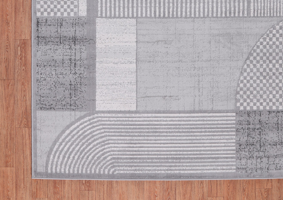 Low-Pile Rylan Gray/Ivory Rug, Gray, 10'x14'