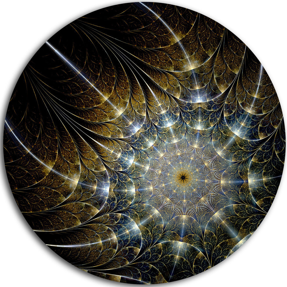 Symmetrical Brown Fractal Flower, Digital Art Round Metal Wall Art, 23"