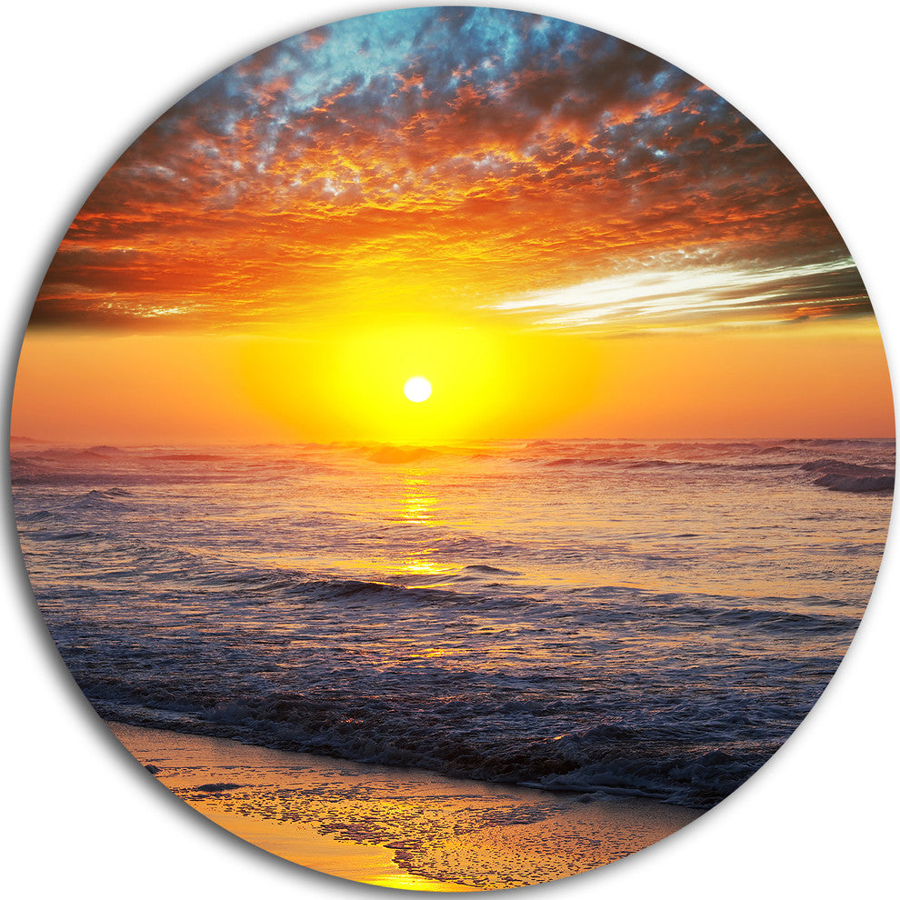 Bright Sunset Over Blue Waters, Beach Disc Metal Wall Art, 36"