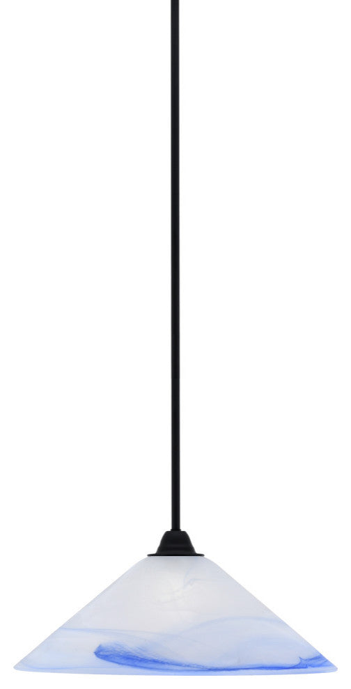 Paramount Mini Pendant, Matte Black, 16" Blue Swirl Glass