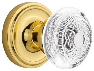 Classic Rosette Double Dummy Crystal Egg and Dart Knob, Unlacquered Brass
